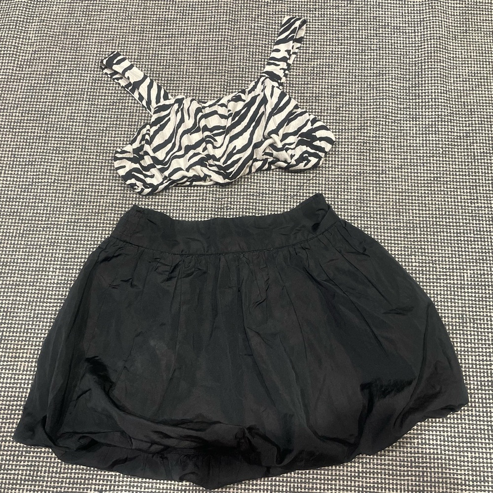 ZARA Chic Black Ruffled Skirt + Zebra top
